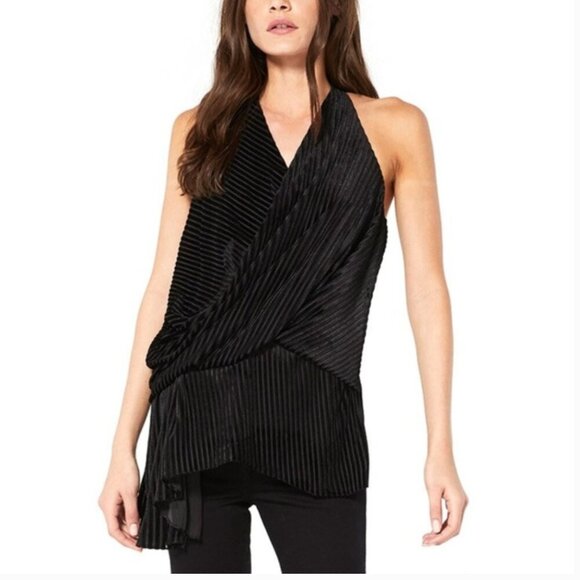 Misa LA Leticia Halter Top Blouse Velvet Velour Stripes Striped Black Size Small - Picture 1 of 10